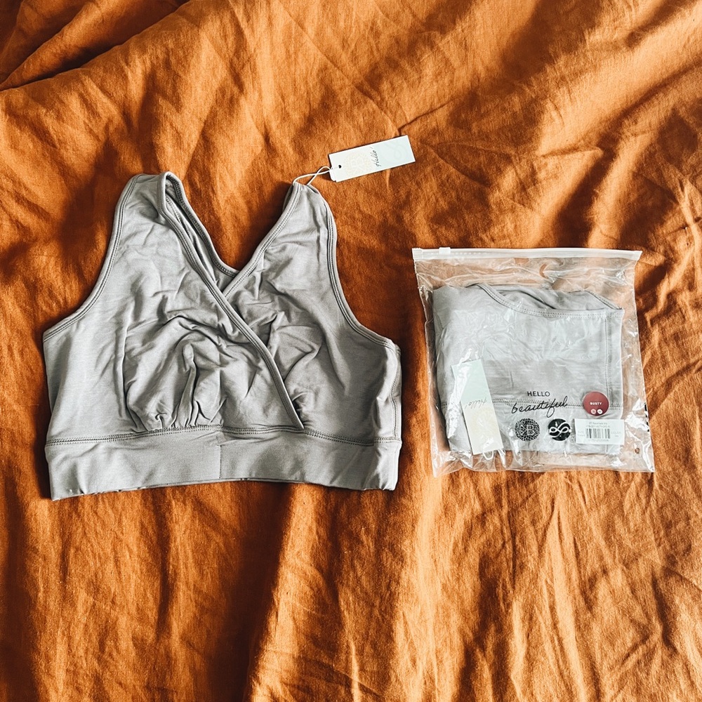 NWT Kindred Bravely Lot French Terry Racerback Nursing and Sleeping Bras Grey